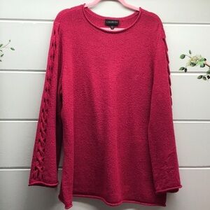 Pink Knit Sweater with Lace Sleeves
